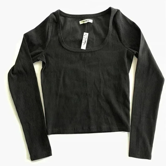 Madewell Square Neck Long Sleeve Crop Tee in Sleekhold Black XS NWT - Picture 2 of 5